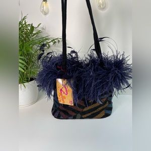 NWT Pizazzi Ostrich and Peacock handbag vintage. Lined.